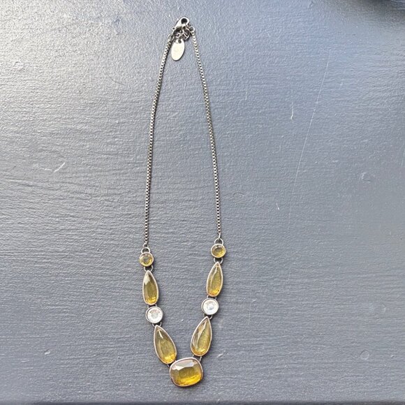 PULSE (Irish brand) Amber and Clear Gemstones Silver Tone Statement Necklace - Picture 6 of 8